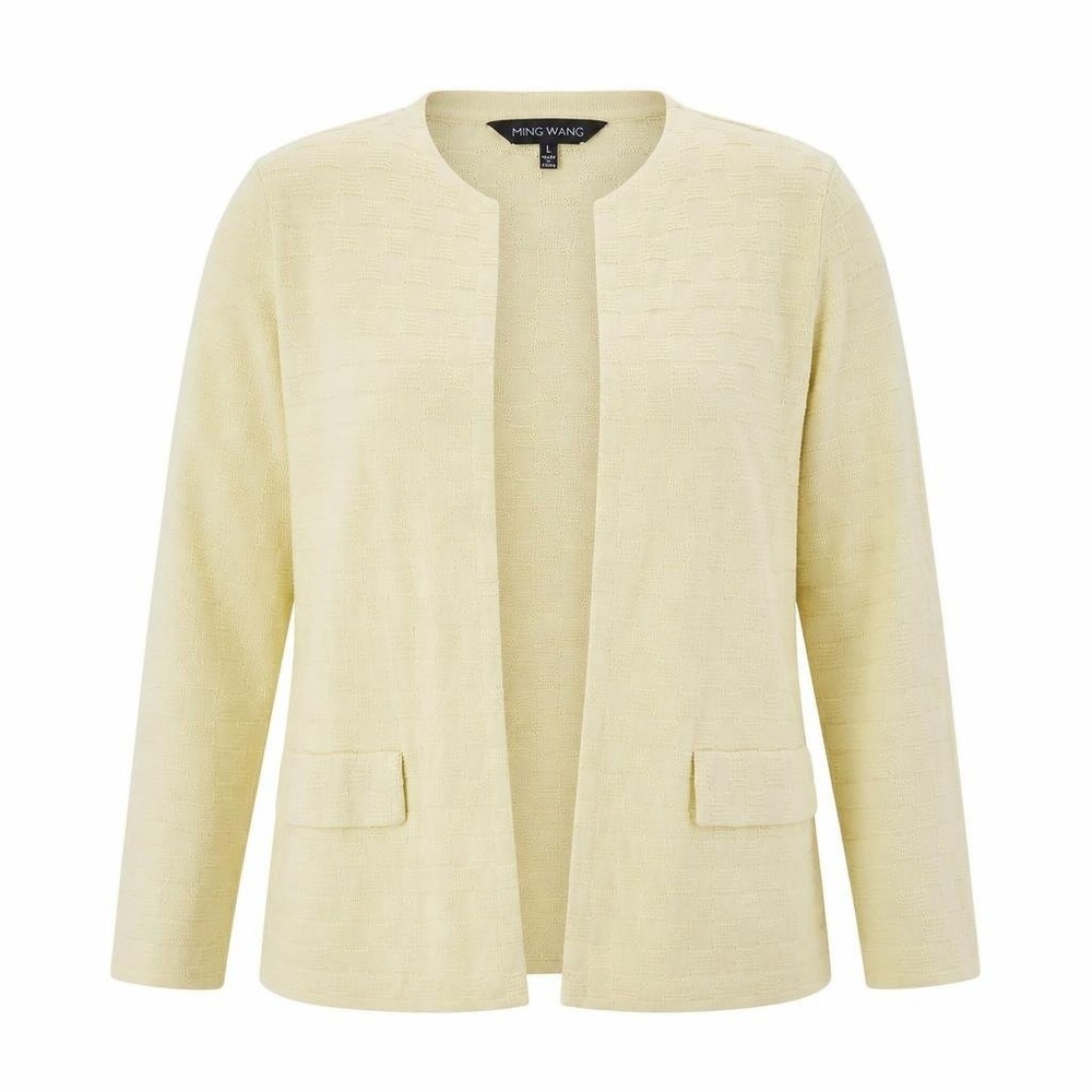 Ming Wang Blazer Womens L Yellow Open Front Textured Cardigan Jacket Topper